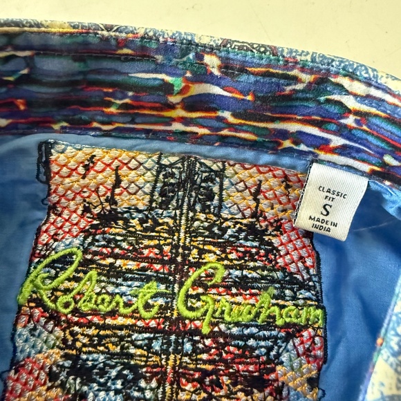 Robert Graham Light Blue Paisley Embroidered Flip Cuff Dress Shirt Mens SMALL - Picture 5 of 8